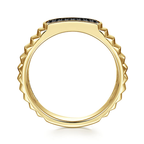 14K Yellow Gold Black Diamond Mens Ring in High Polished Finish