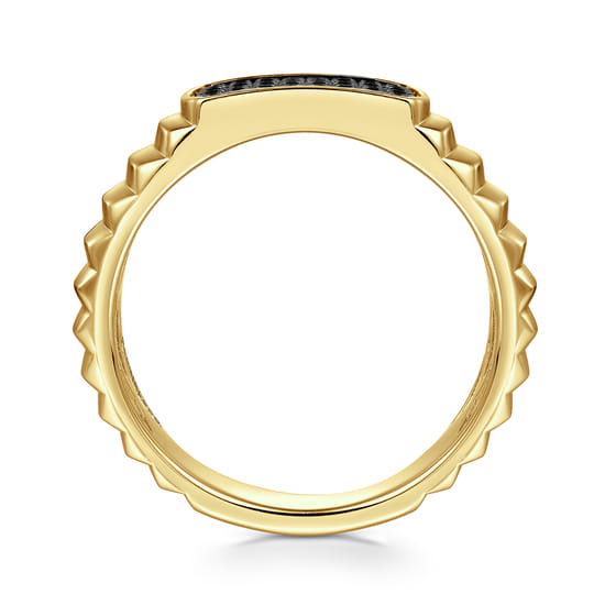 14K Yellow Gold Black Diamond Mens Ring in High Polished Finish angle 2