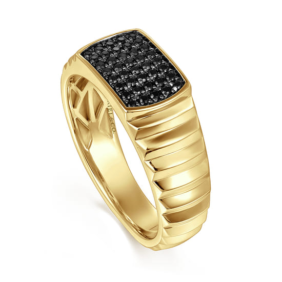 14K Yellow Gold Black Diamond Mens Ring in High Polished Finish angle 3