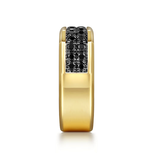 14K Yellow Gold Black Diamond Mens Ring in Sand Blast Finish