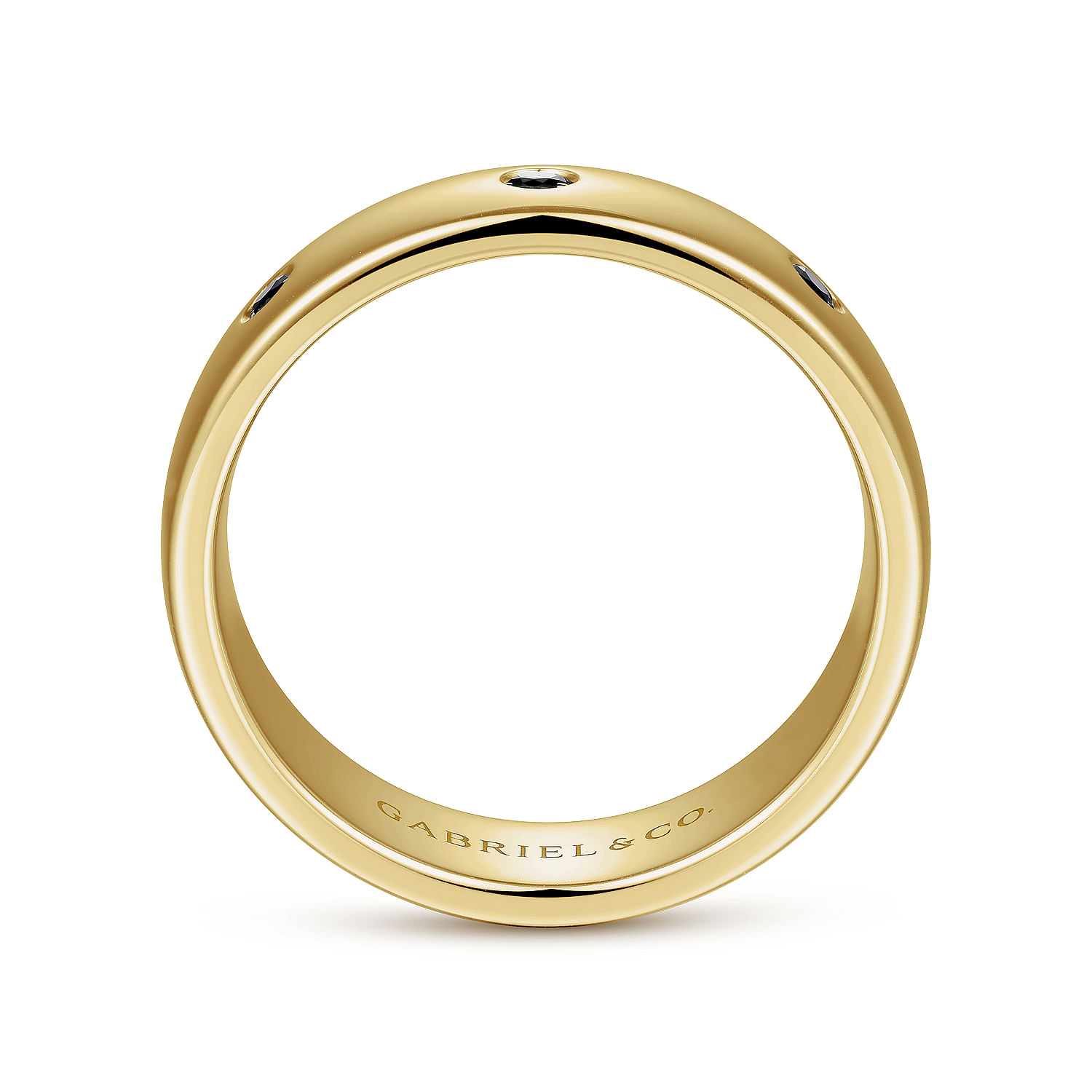 14K Yellow Gold Black Diamond Men's Wedding Ring in High Polished Finish