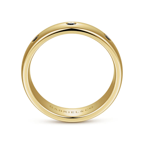 14K Yellow Gold Black Diamond Men's Wedding Ring in High Polished Finish