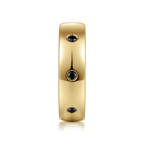 14K Yellow Gold Black Diamond Men's Wedding Ring in High Polished Finish