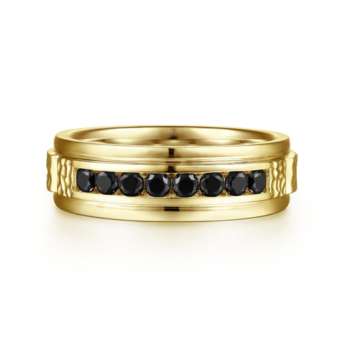 14K Yellow Gold Black Diamond Men's Wedding Ring in Sand Blast Finish