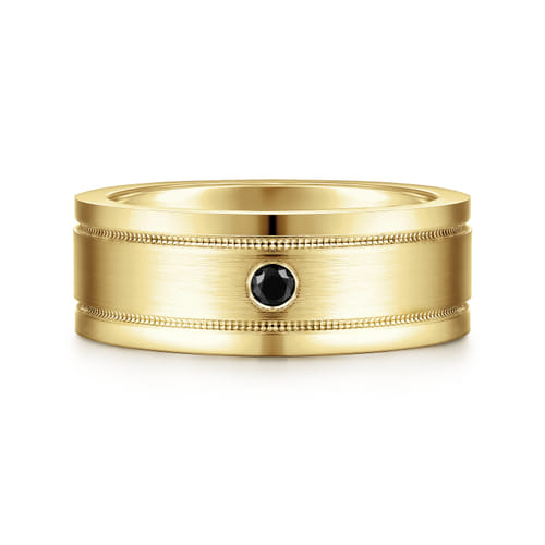 14K Yellow Gold Black Diamond Men's Wedding Ring in Satin Finish
