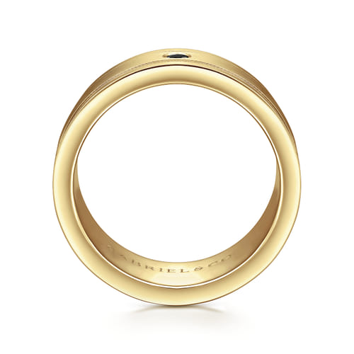 14K Yellow Gold Black Diamond Men's Wedding Ring in Satin Finish