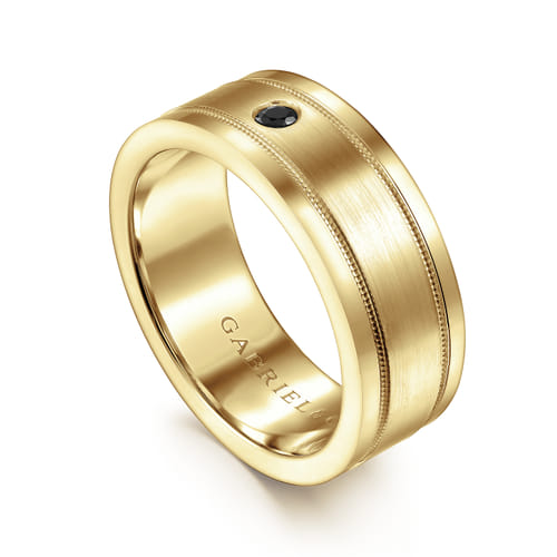 14K Yellow Gold Black Diamond Men's Wedding Ring in Satin Finish