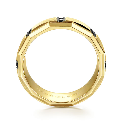 14K Yellow Gold Black Diamond Men's Wedding Ring in Satin Finish