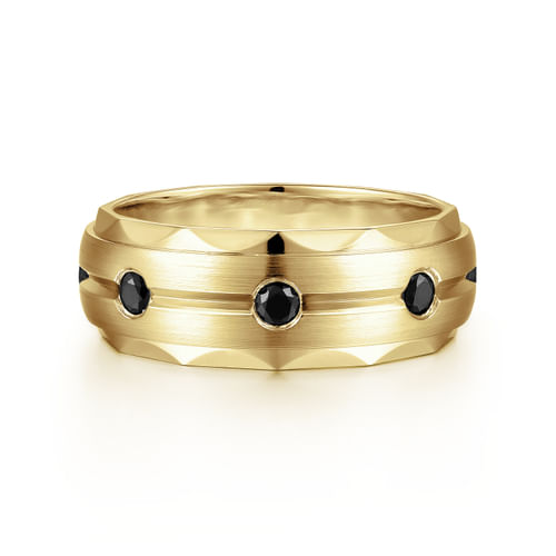 14K Yellow Gold Black Diamond Men's Wedding Ring in Satin Finish