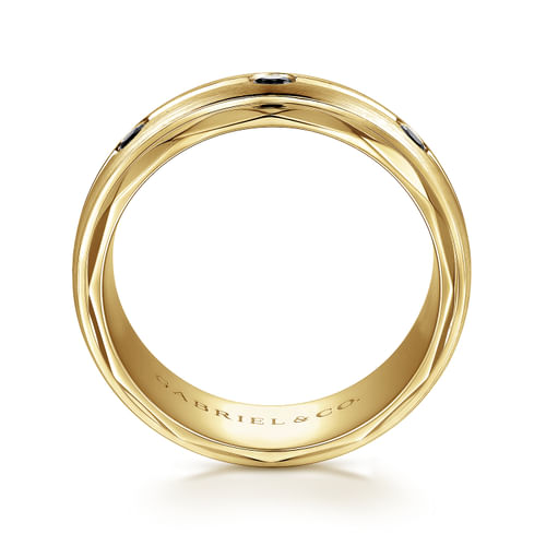 14K Yellow Gold Black Diamond Men's Wedding Ring in Satin Finish