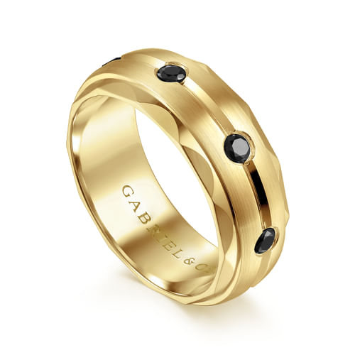 14K Yellow Gold Black Diamond Men's Wedding Ring in Satin Finish