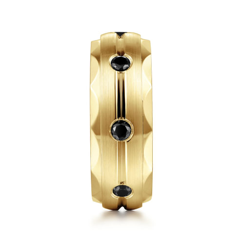 14K Yellow Gold Black Diamond Men's Wedding Ring in Satin Finish