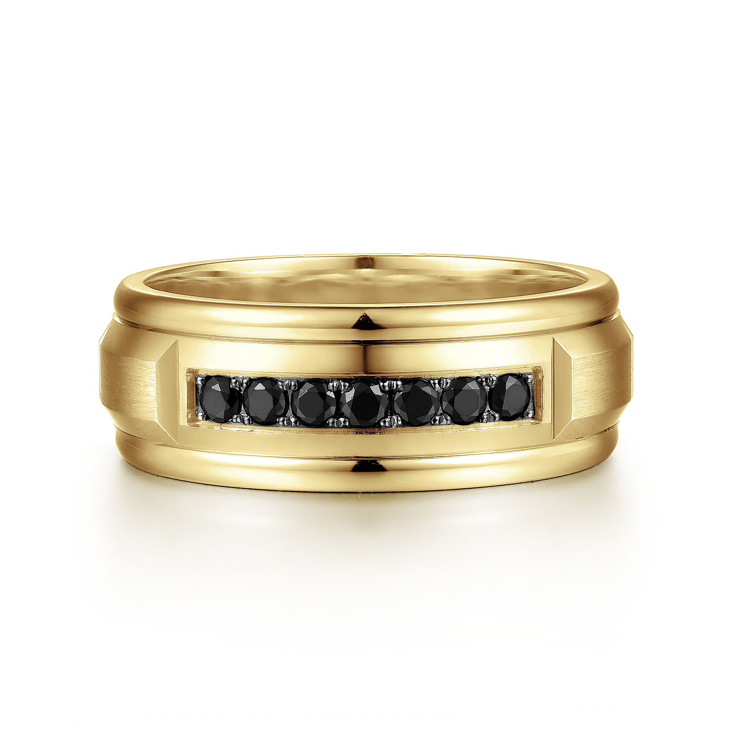14K Yellow Gold Black Diamond Men's Wedding Ring in Satin Finish