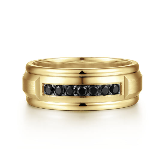 Gabriel - 14K Yellow Gold Black Diamond Men's Wedding Ring in Satin Finish Gabriel - 14K Yellow Gold Black Diamond Men's Wedding Ring in Satin Finish