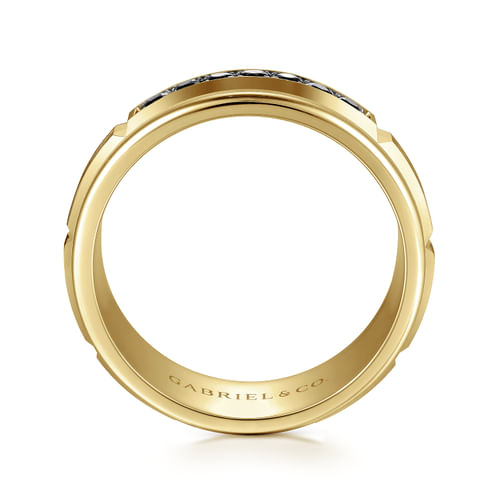 14K Yellow Gold Black Diamond Men's Wedding Ring in Satin Finish