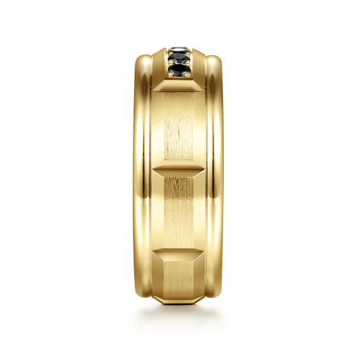 14K Yellow Gold Black Diamond Men's Wedding Ring in Satin Finish
