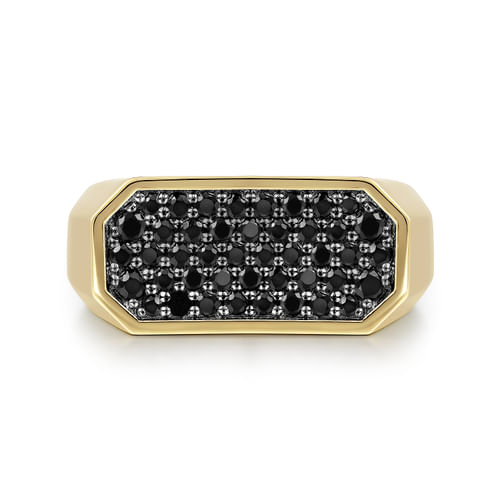 14K Yellow Gold Black Diamond Pavé Men's Ring in High Polish Finish