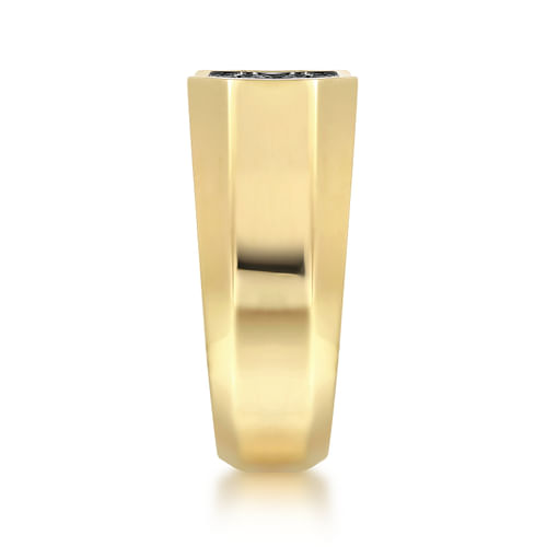 14K Yellow Gold Black Diamond Pavé Men's Ring in High Polish Finish