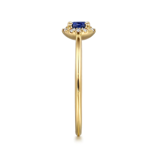 14K Yellow Gold Blue Sapphire and Diamond Halo Promise Ring