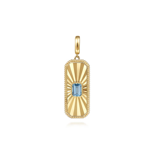 14K Yellow Gold Blue Topaz Bujukan Diamond Cut Medallion Pendant With Detachable Bail 14K Yellow Gold Blue Topaz Bujukan Diamond Cut Medallion Pendant With Detachable Bail