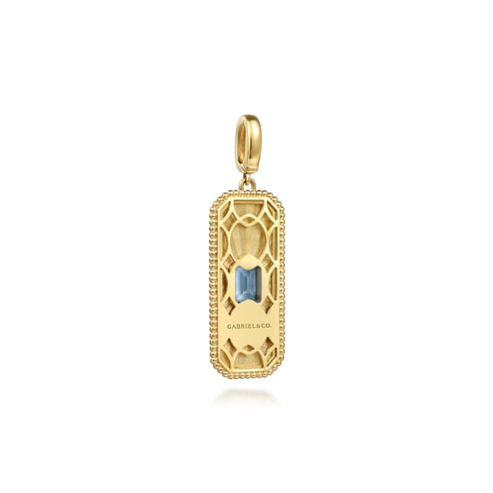 14K Yellow Gold Blue Topaz Bujukan Diamond Cut Medallion Pendant With Detachable Bail angle 2