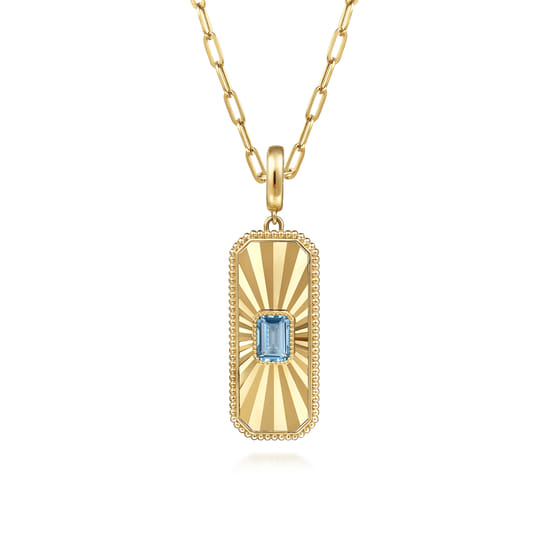 14K Yellow Gold Blue Topaz Bujukan Diamond Cut Medallion Pendant With Detachable Bail angle 3