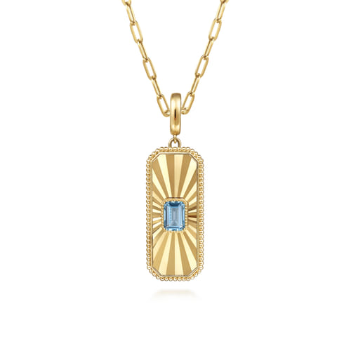 14K Yellow Gold Blue Topaz Bujukan Diamond Cut Medallion Pendant With Detachable Bail 14K Yellow Gold Blue Topaz Bujukan Diamond Cut Medallion Pendant With Detachable Bail