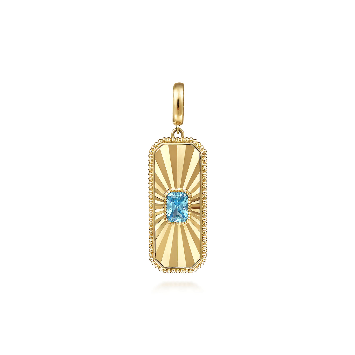 14K Yellow Gold Blue Topaz Bujukan Diamond Cut Medallion Pendant