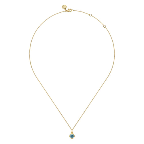 14K Yellow Gold Blue Topaz Bujukan Drop Pendant Necklace