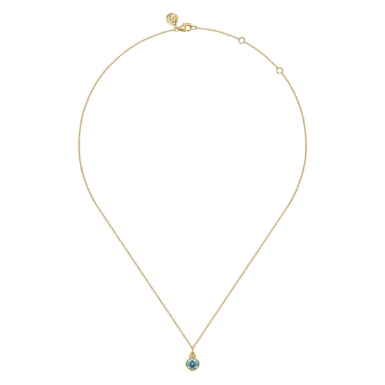 14K Yellow Gold Blue Topaz Bujukan Drop Pendant Necklace angle 2