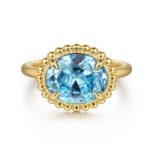 14K Yellow Gold Blue Topaz Bujukan Ladies Ring