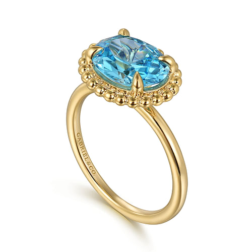 14K Yellow Gold Blue Topaz Bujukan Ladies Ring