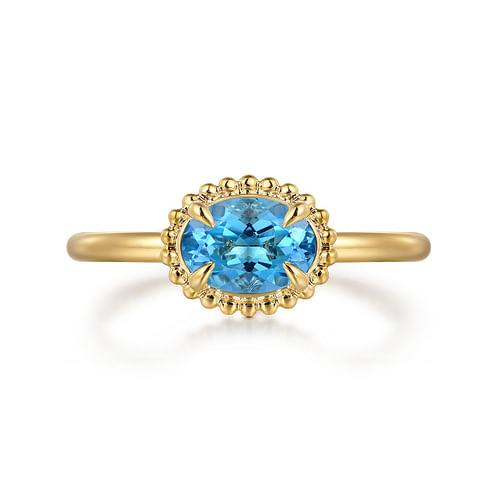 14K Yellow Gold Blue Topaz Bujukan Ladies Ring