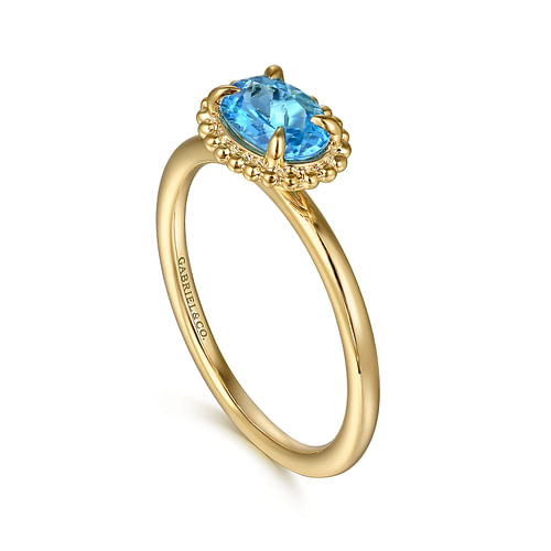 14K Yellow Gold Blue Topaz Bujukan Ladies Ring