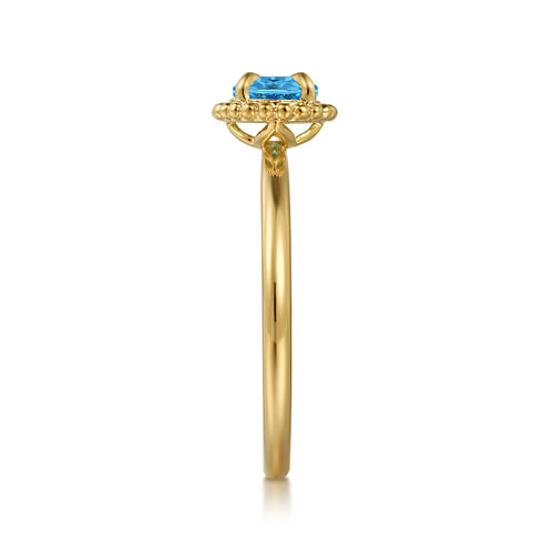 14K Yellow Gold Blue Topaz Bujukan Ladies Ring