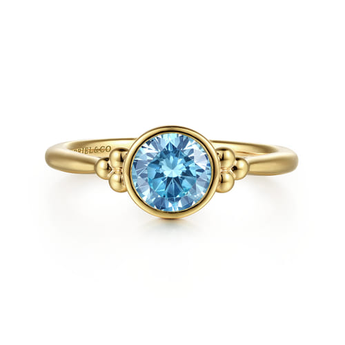 14K Yellow Gold Blue Topaz Bujukan Promise Ring