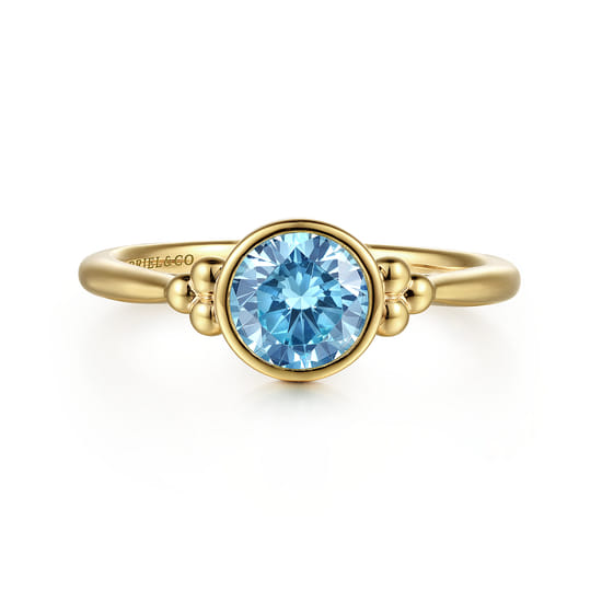 14K Yellow Gold Blue Topaz Bujukan Promise Ring