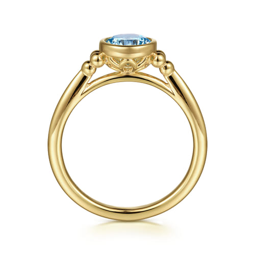 14K Yellow Gold Blue Topaz Bujukan Promise Ring