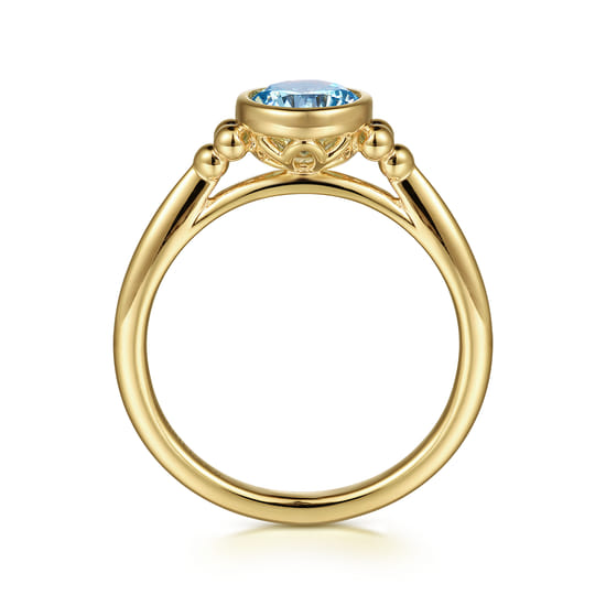 14K Yellow Gold Blue Topaz Bujukan Promise Ring angle 2