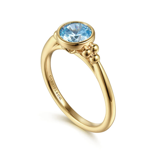 14K Yellow Gold Blue Topaz Bujukan Promise Ring