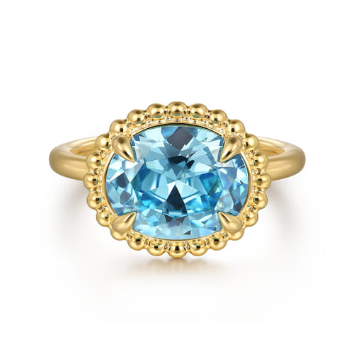 14K Yellow Gold Blue Topaz Bujukan Promise Ring