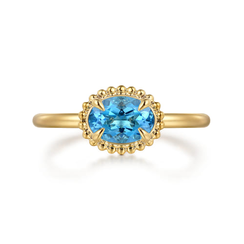 14K Yellow Gold Blue Topaz Bujukan Promise Ring