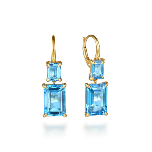14K Yellow Gold Blue Topaz Drop Earrings