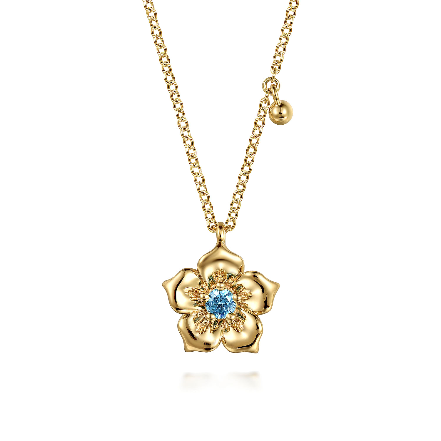 Gabriel - 14K Yellow Gold Blue Topaz Floral Drop Necklace