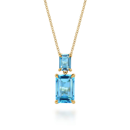 14K Yellow Gold Blue Topaz Pendant Necklace
