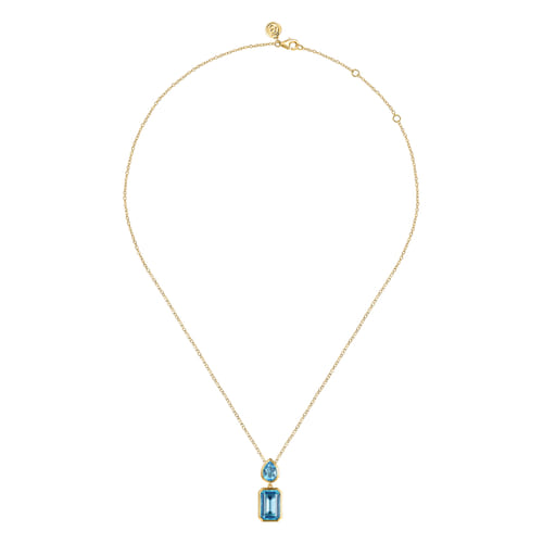 14K Yellow Gold Blue Topaz Pendant Necklace