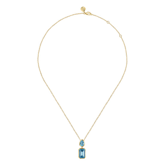 14K Yellow Gold Blue Topaz Pendant Necklace angle 2