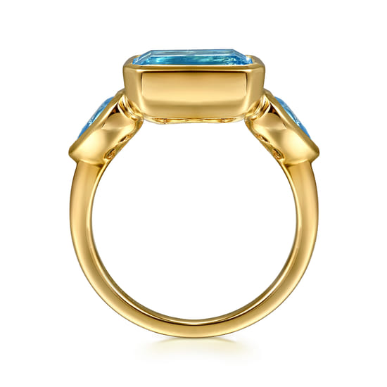 14K Yellow Gold Blue Topaz Signet Ring angle 2