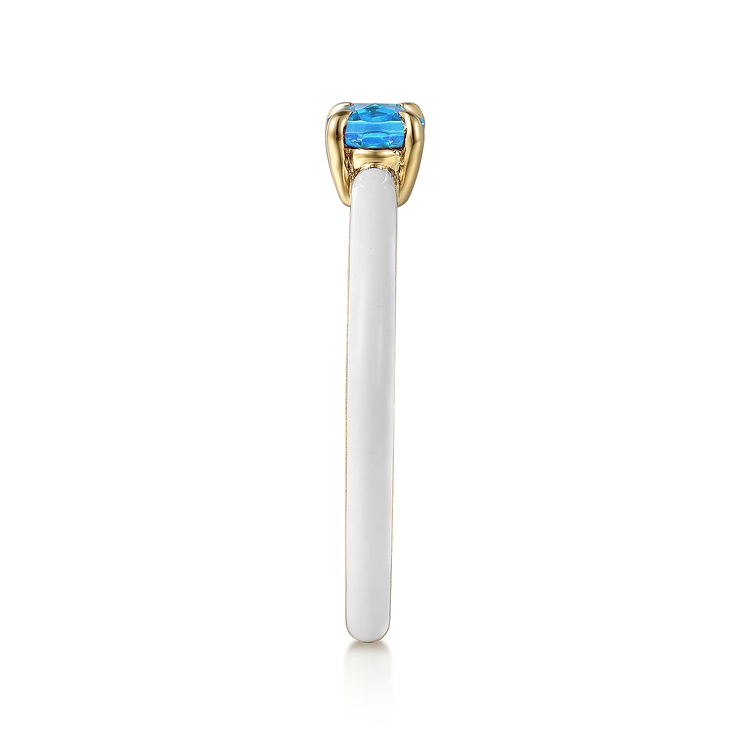14K Yellow Gold Blue Topaz Stackable Ring with White Enamel