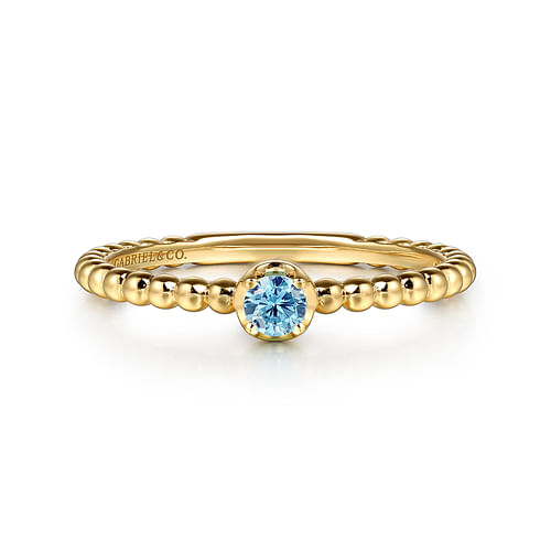 14K Yellow Gold Blue Topaz Stackable Ring